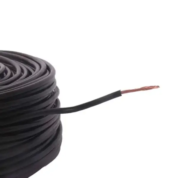 A coiled FAB 0.75 Sqmm Single Core Black FR PVC CCS Copper Insulated House Wire, 91 m long, with one end stripped to show copper strands, is displayed against a white background.