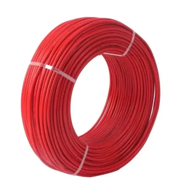 A 91 m coil of FAB 1 Sqmm single core red FR PVC CCS copper insulated house wire, neatly wound and secured with two white ties, displayed against a plain white background.