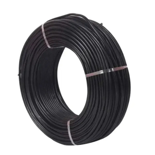 A 91 m coil of FAB 0.75 Sqmm Single Core Black FR PVC CCS Copper Insulated House Wire, neatly banded, stands upright against a plain white background.